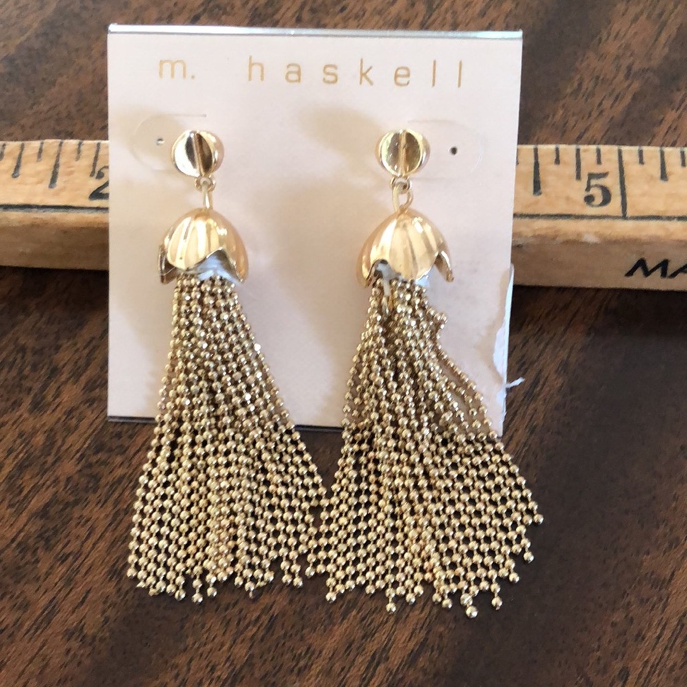 NWT m haskell gold tone tassel pierced earrings